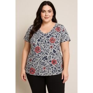 LuLaRoe Top Womens Plus Size 3XL Short Sleeve V Neck Floral Flowy Comfy Stretch‎